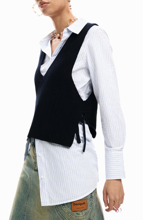 Stripe Woven Shirt & Sweater Vest
