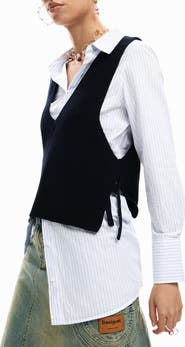 Desigual Stripe Woven Shirt & Sweater Vest