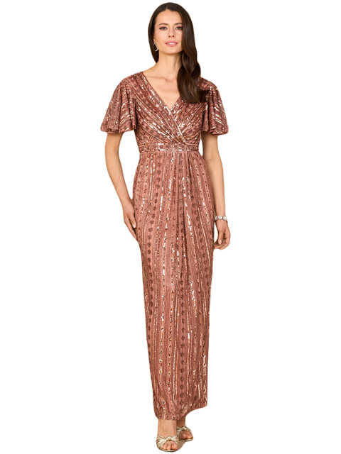 Beaded Gown with Flutter Sleeves