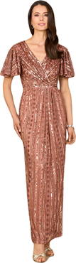 LARA New York Beaded Gown with Flutter Sleeves