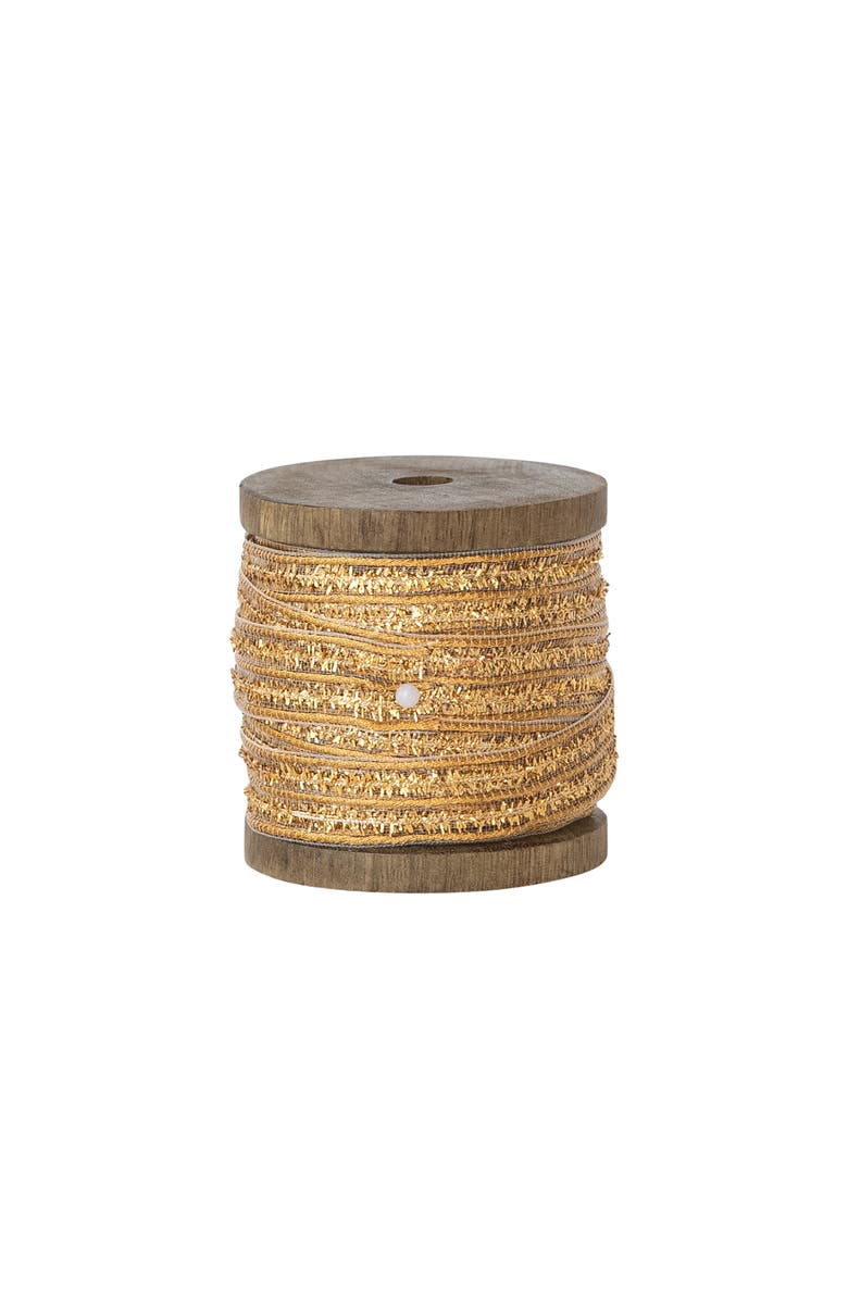 Storied Home 1/2"W Cotton Metallic Ribbon on Wood Spool, Gold Color, Main, color, Gold
