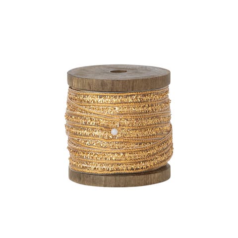 1/2"W Cotton Metallic Ribbon on Wood Spool, Gold Color