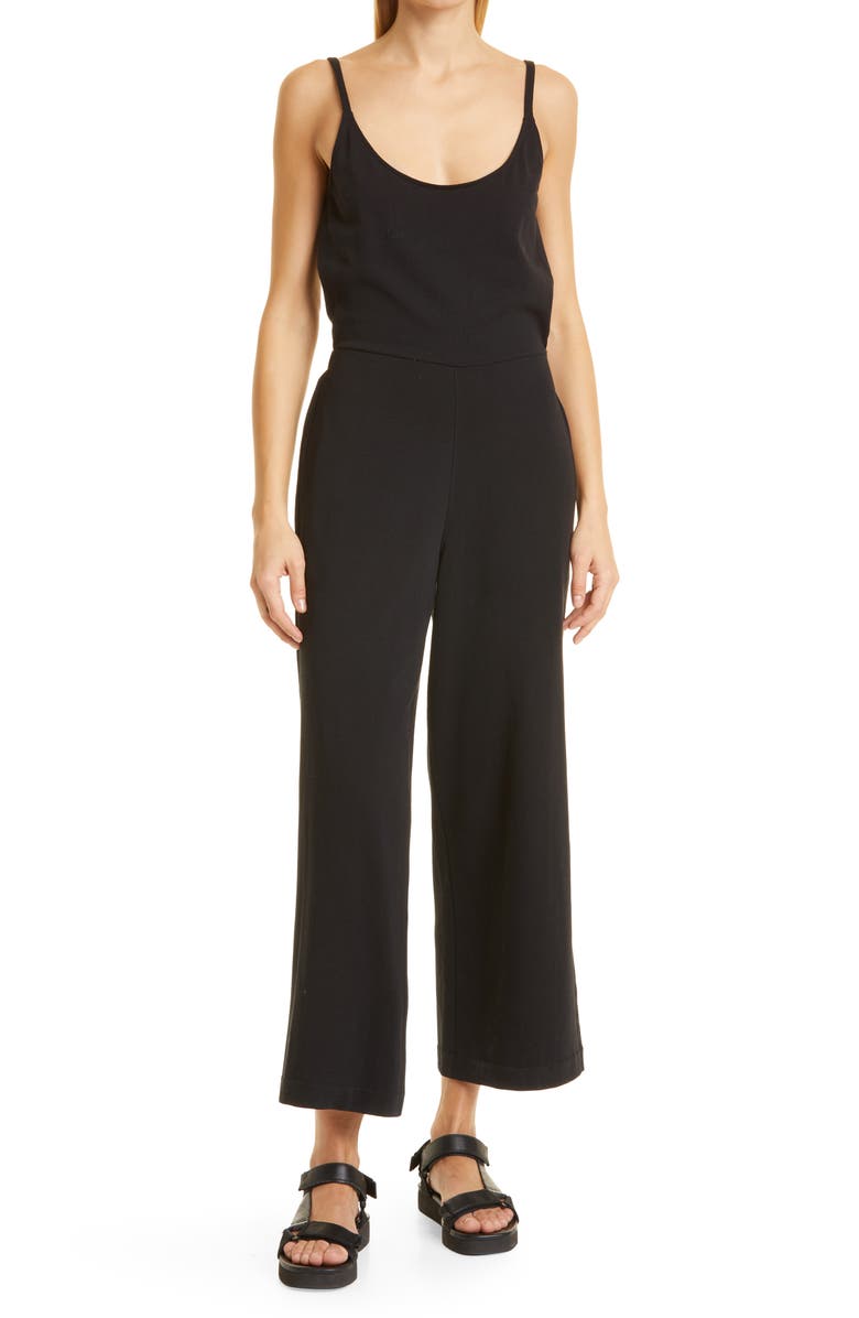 Vince Scoop Neck Cotton Jumpsuit, Main, color, Black