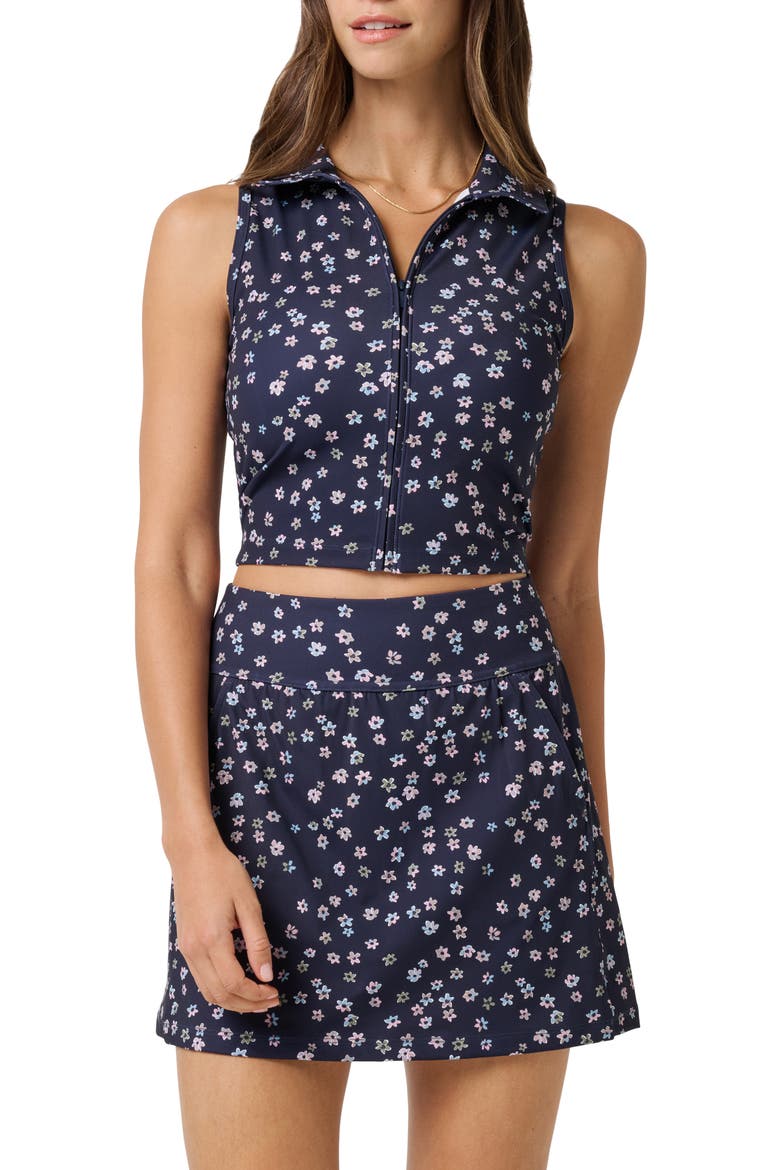 Moveknit Zip Crop Top, Main, color, NAVY BLAZER MULTI