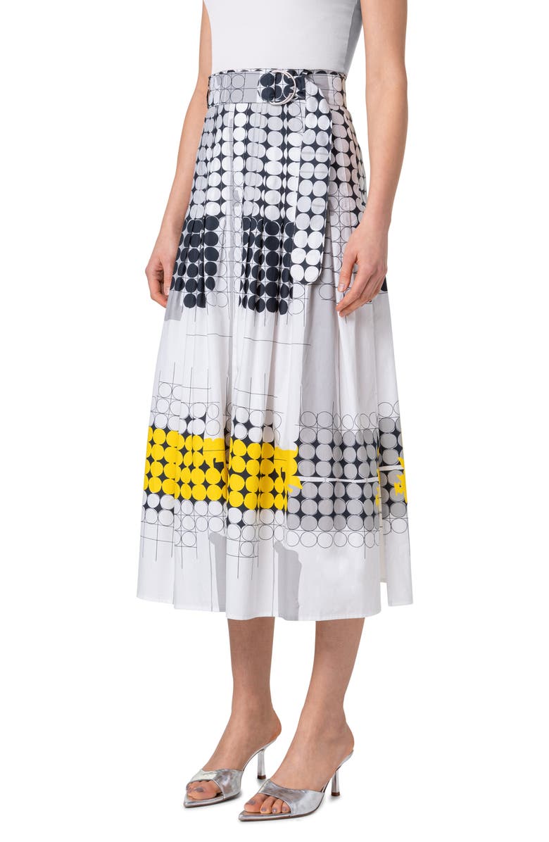 Akris punto Skyscraper Belted Cotton Poplin Midi Skirt, Alternate, color, 