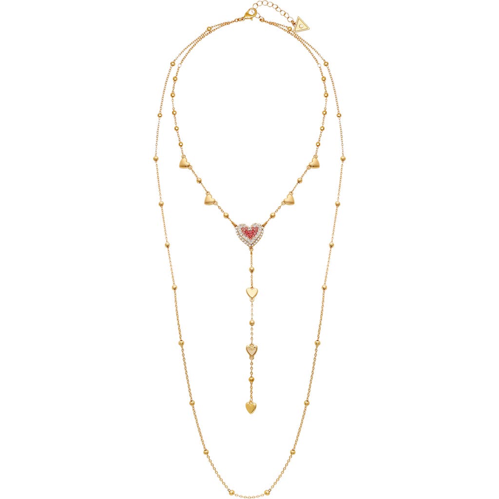 Guess Crystal Heart Layered Chain Necklace In Gold