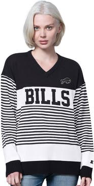 STARTER Women's Starter Black Buffalo Bills No Huddle Striped V-Neck Sweater