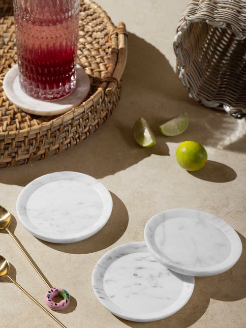 Gauri Kohli Paloma Marble Coasters, Set Of 4 In White