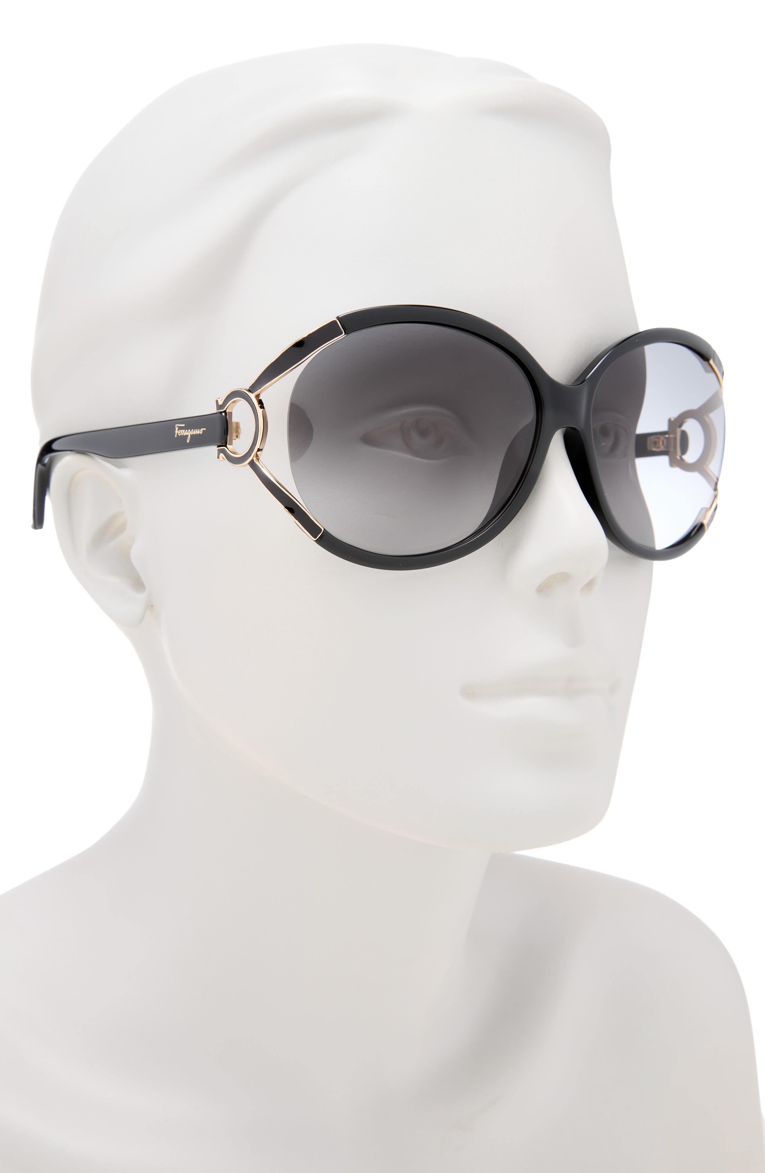 Salvatore Ferragamo Black and Gold Oversized Round Sunglasses incl case Salvatore Ferragamo Black Round Sunglasses for Women for  main image 4