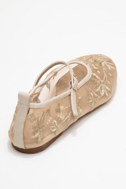 Prologue Shoes Juny Mesh Floral Embroidery Ballet Flat In Neutral