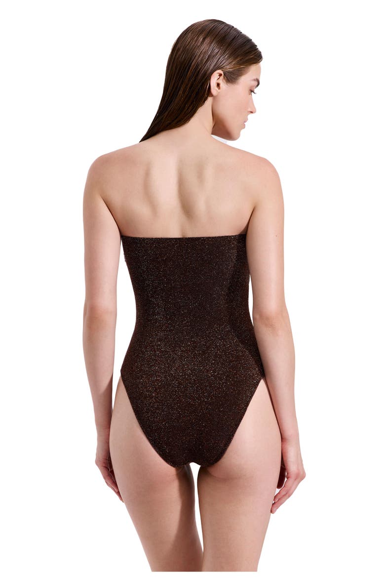 Luna Textured Shimmer Bandeau One Piece, Alternate, color, Brown