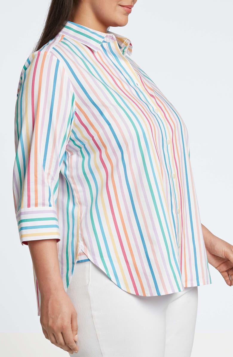 Foxcroft Meghan Rainbow Stripe Cotton Button-Up Shirt, Alternate, color, 