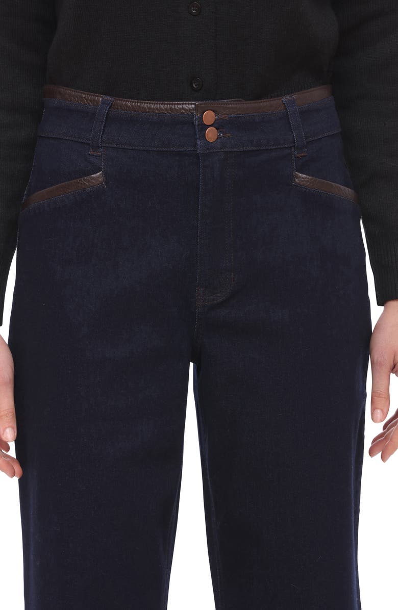 Bagatelle Faux Leather Trim Crop Wide Leg Jeans, Alternate, color, 