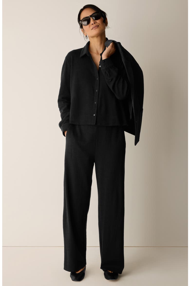 Classic Collar Crop Button-Up Shirt, Alternate, color, BLACK
