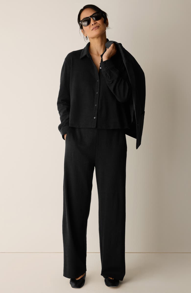 Eileen Fisher Classic Collar Crop Button-Up Shirt, Alternate, color, Black