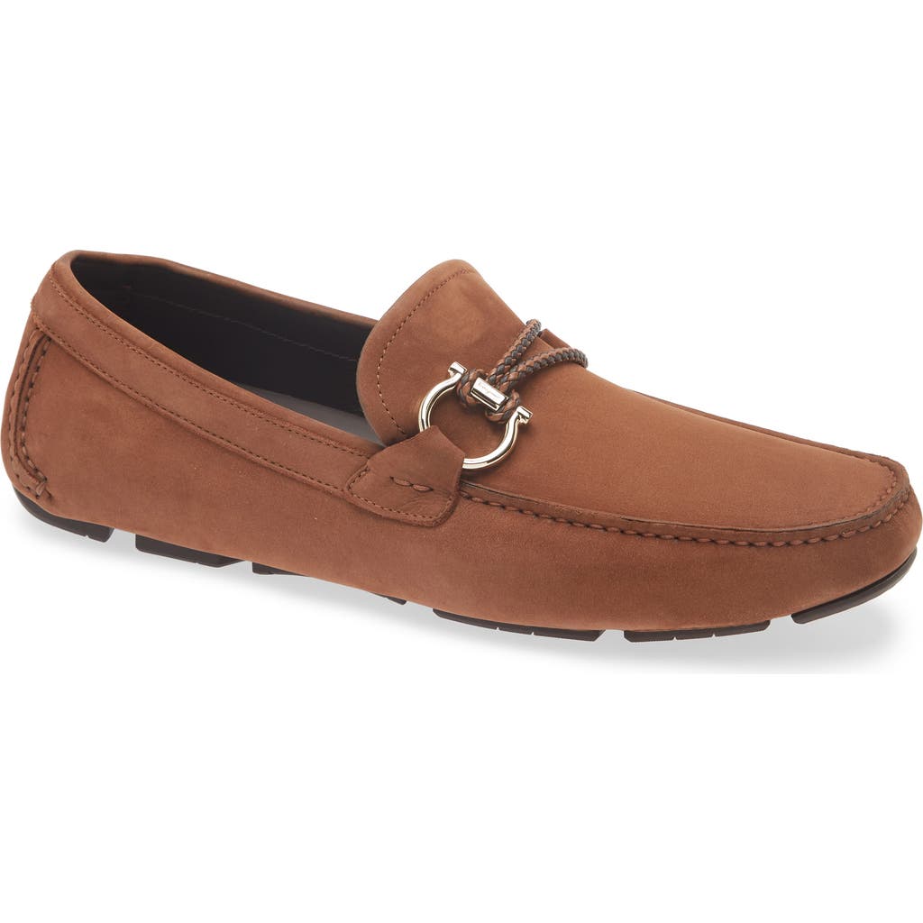Shop Ferragamo Front Gancio Driving Loafer In Midbrown T. Moro