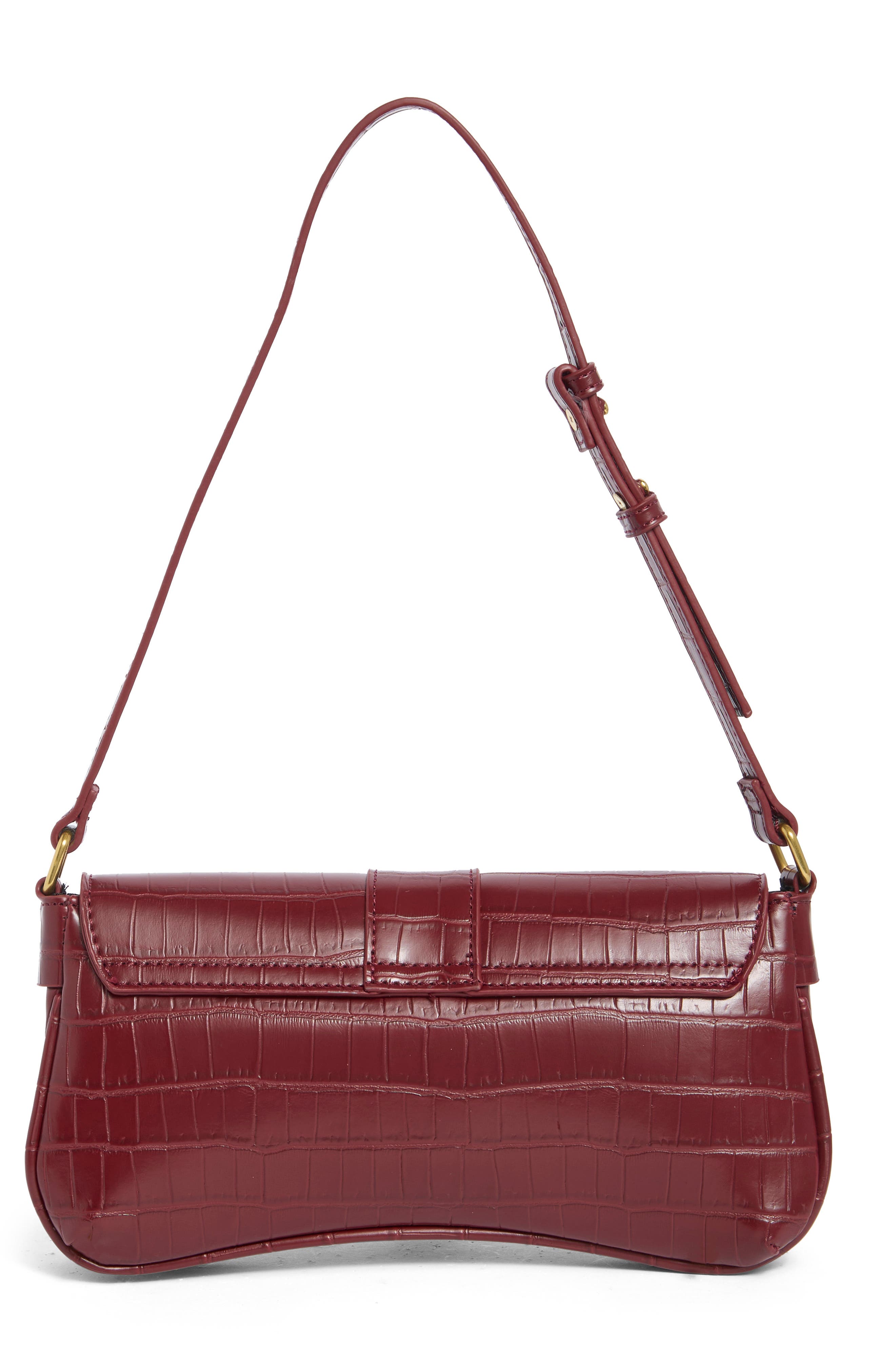 Croc Embossed Faux Leather Shoulder Bag, Alternate, color, BURGUNDY