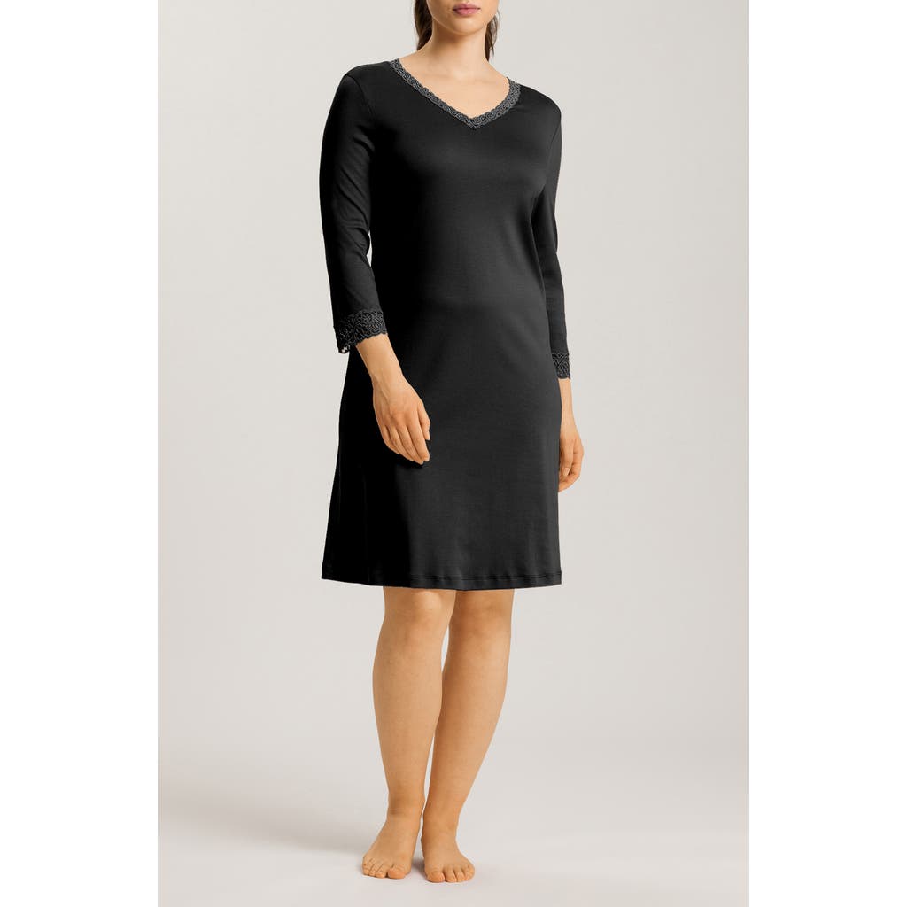 Hanro Moments V-neck Cotton Nightgown In Black