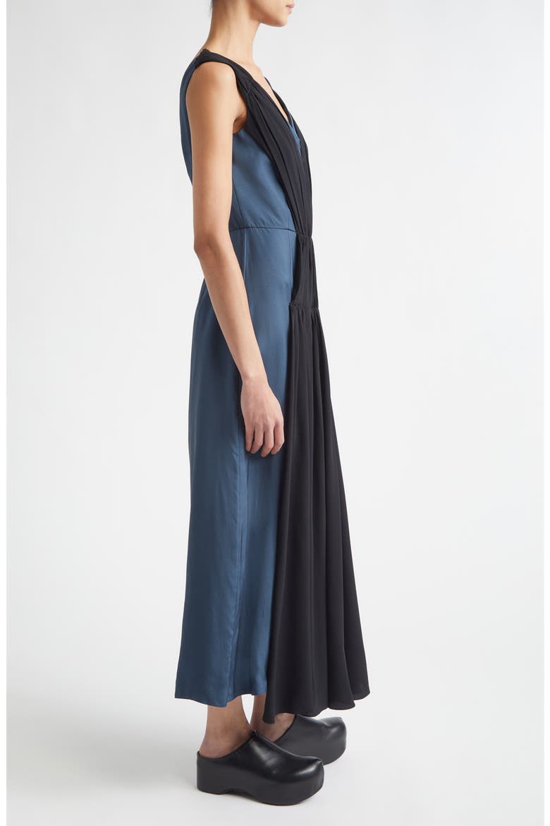 Two-Tone Mixed Media Asymmetric Midi Dress, Alternate, color, 00B42 TURQUOISE