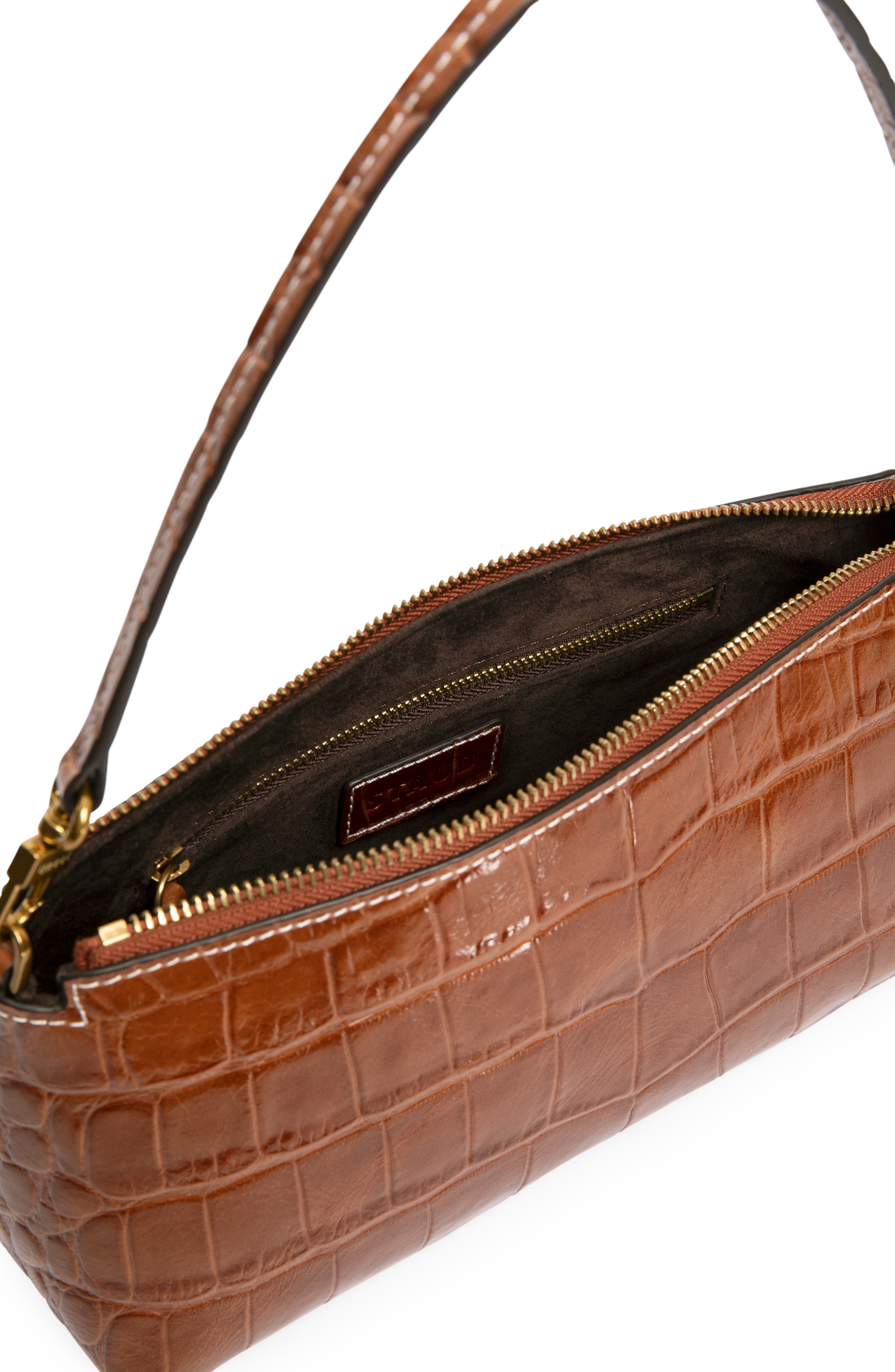 BIRKENSTOCK + STAUD Kaia Croc-Embossed Shoulder Bag, Alternate, color, SADDLE FAUX