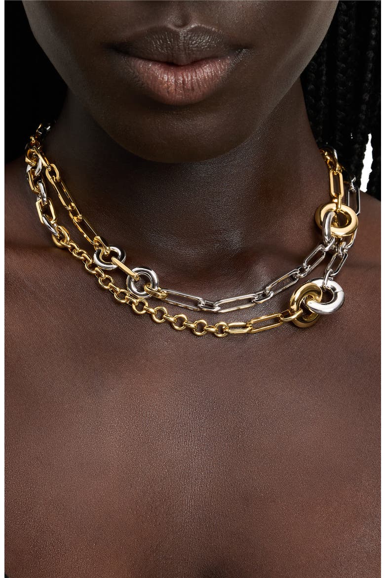 interlock long necklace, Alternate, color, SILVER GOLD