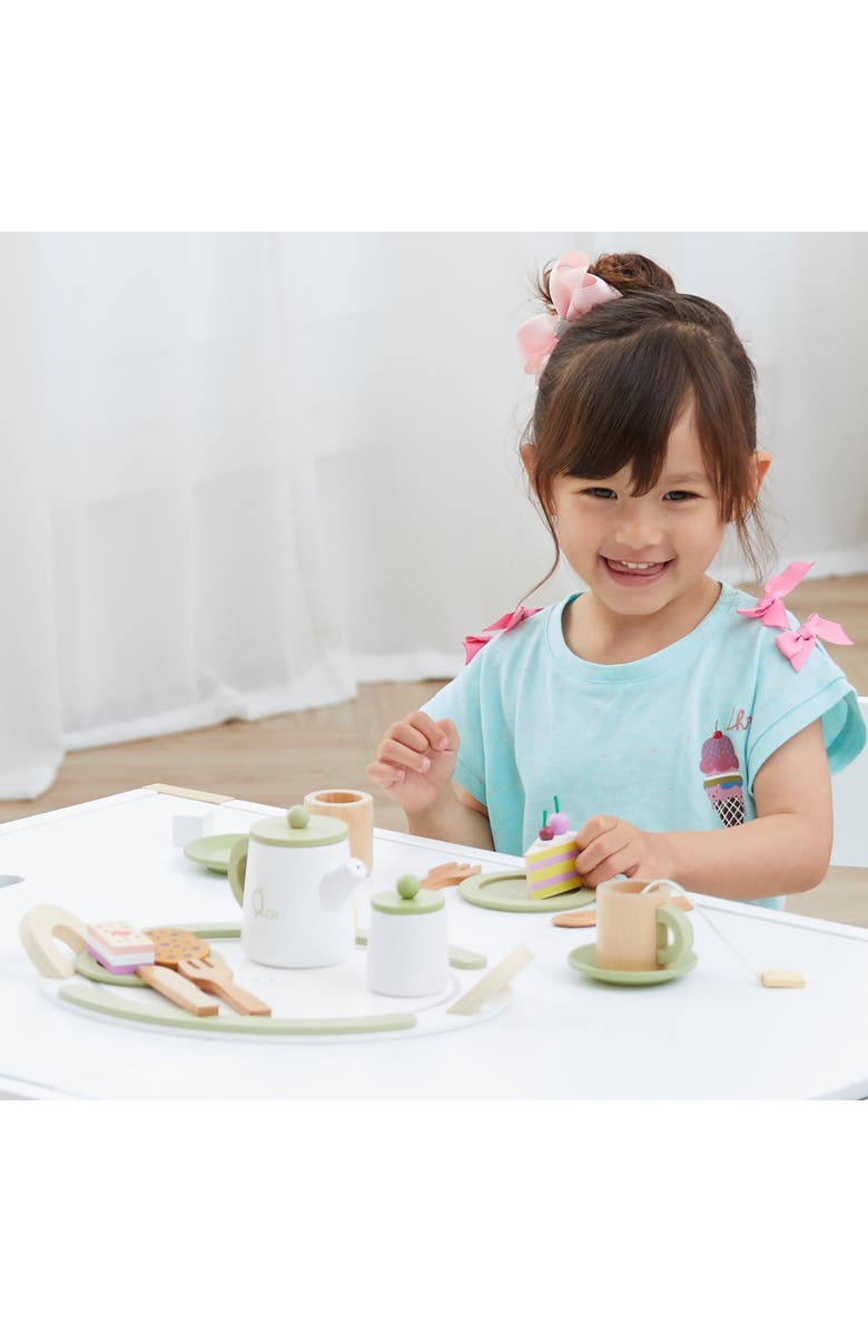 Teamson Kids Little Chef Frankfurt 20-Piece Wood Tea Party Playset, Alternate, color, Green