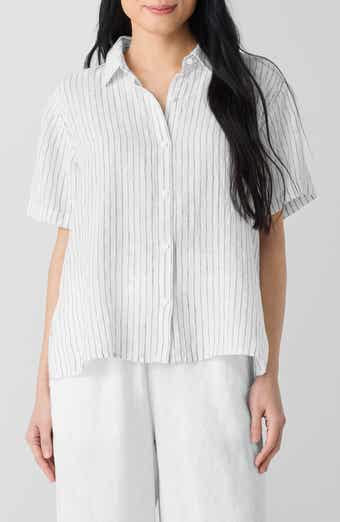 Eileen Fisher Stripe Organic Linen Button-Up Shirt