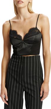 Bardot Katana Lace Trim Satin Bustier Crop Top