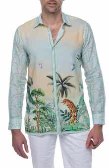 RANEES Extra Trim Fit Print Linen & Cotton Button-Up Resort Shirt