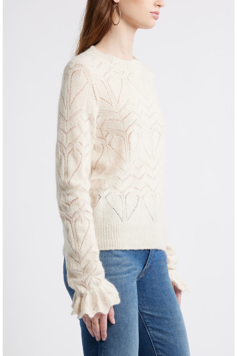 Pointelle Scallop Neck Sweater, Alternate, color, IVORY DOVE