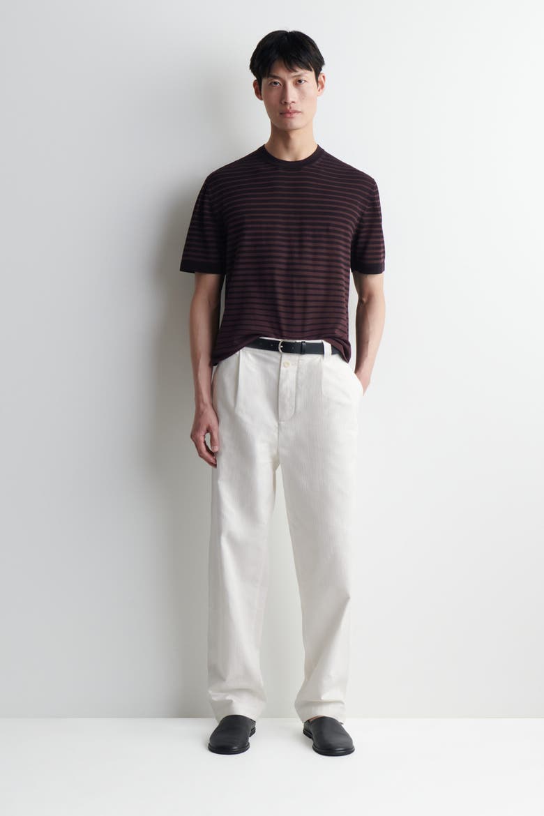 Striped Knitted Cotton T-shirt, Alternate, color, BROWN / BLACK / STRIPED