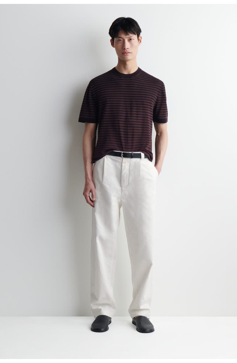 COS Striped Knitted Cotton T-shirt, Alternate, color, Brown / Black / Striped