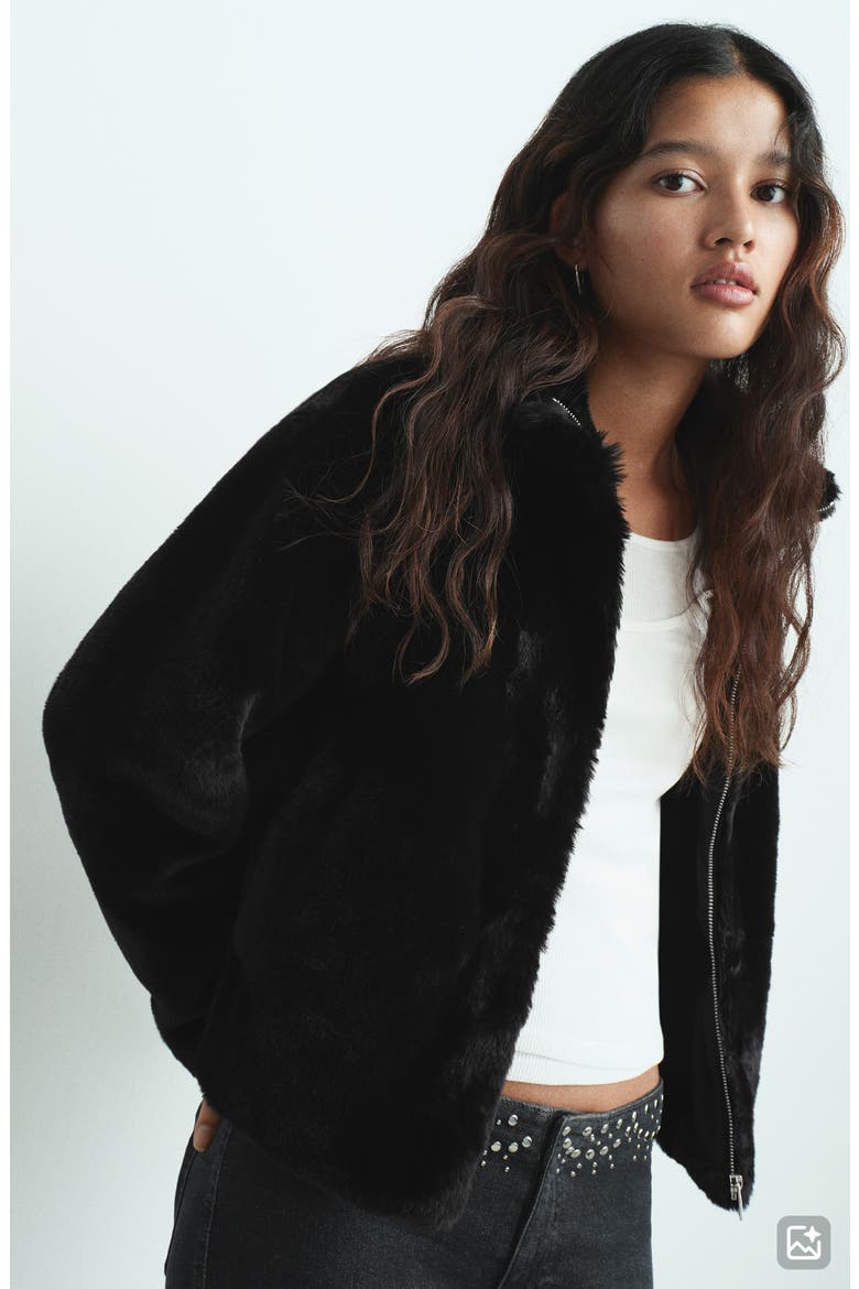 Faux Fur Coat, Alternate, color, BLACK
