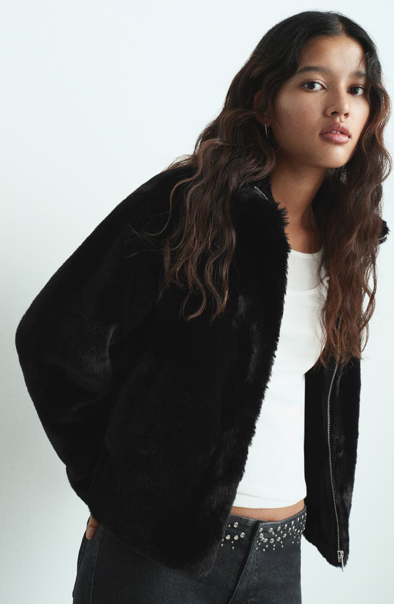 MANGO TEEN Faux Fur Coat, Alternate, color, Black