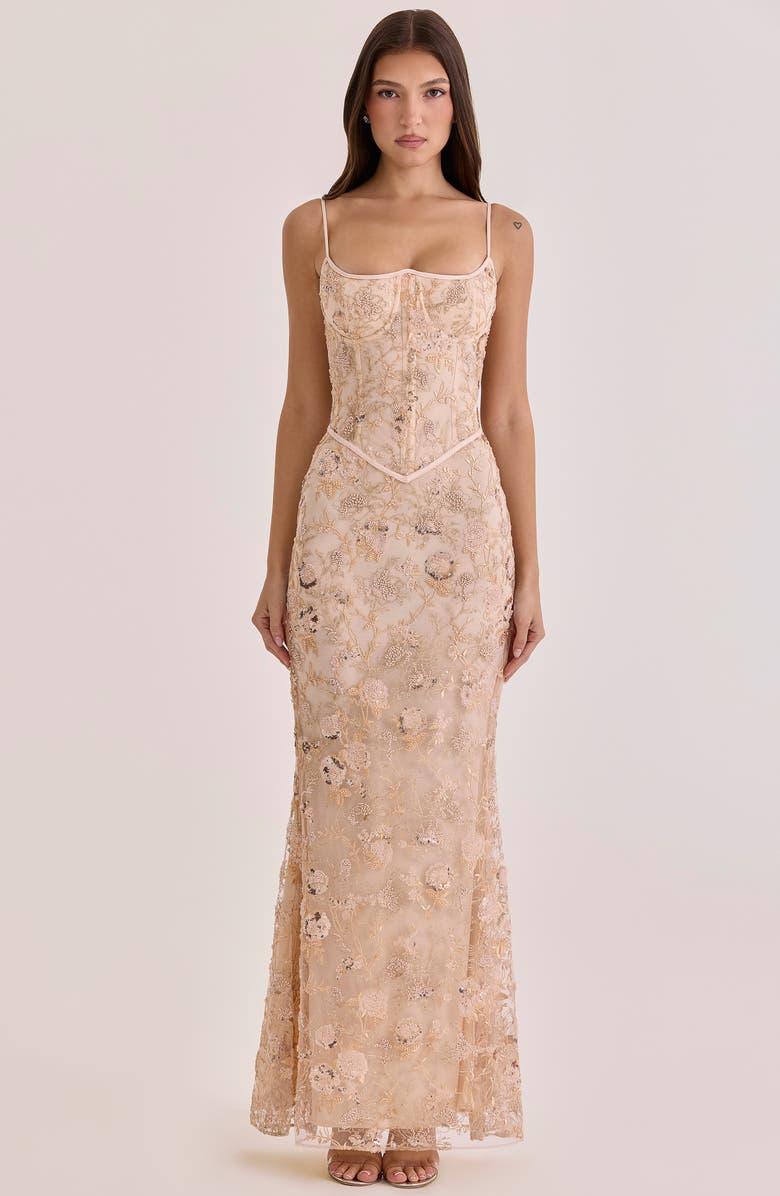 HOUSE OF CB Naima Sequin & Bead Embellished Gown, Alternate, color, Peach
