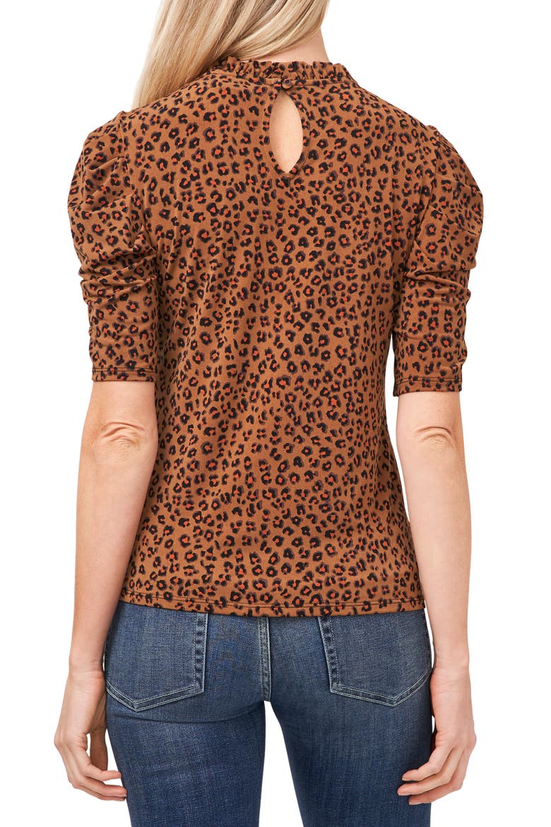 Animal Print Ruched Sleeve Top, Alternate, color, SPICEWOOD