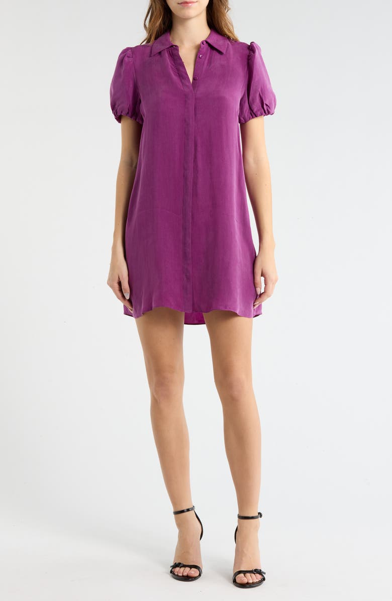 Alice + Olivia Jem Puff Sleeve Shirtdress, Main, color, Boysenberry
