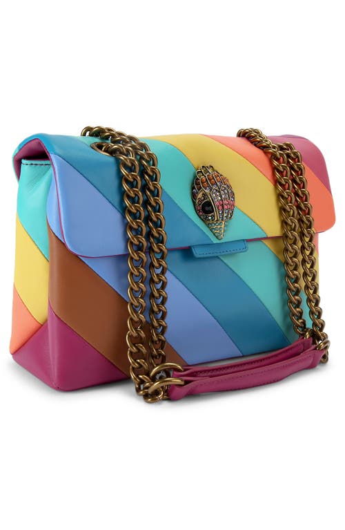 Kurt Geiger London Large Rainbow Stripe Leather Kensington Shoulder Bag In Multicolored