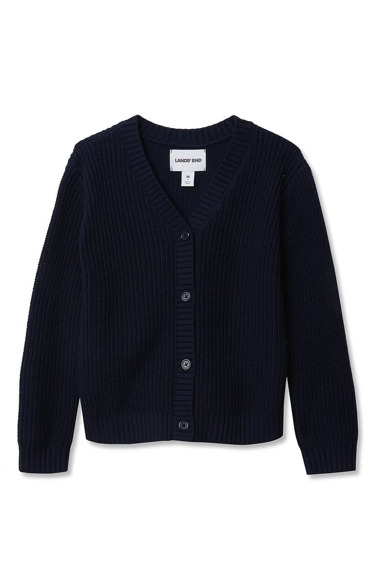 Lands' End Girls Button Front Knit Cardigan, Main, color, Classic Navy