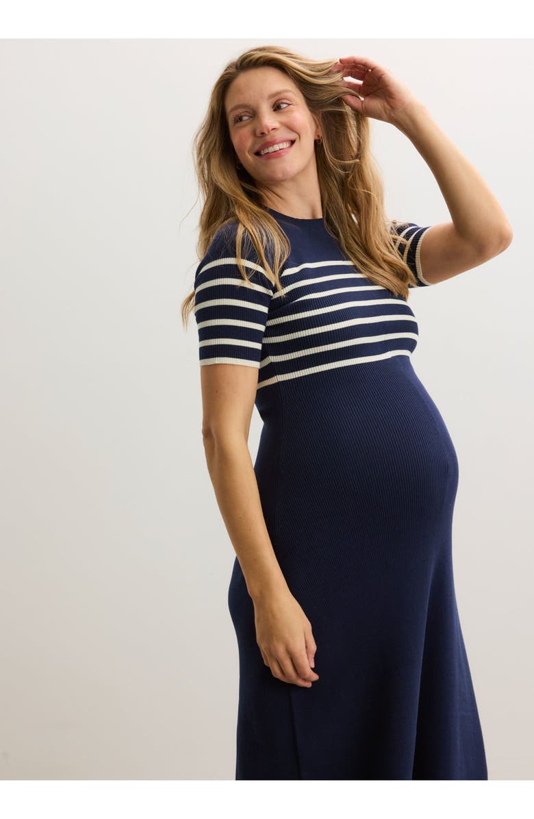 HATCH Collection The Kaitlyn Cotton Rib Maternity Dress, Alternate, color, Navy/White Stripe
