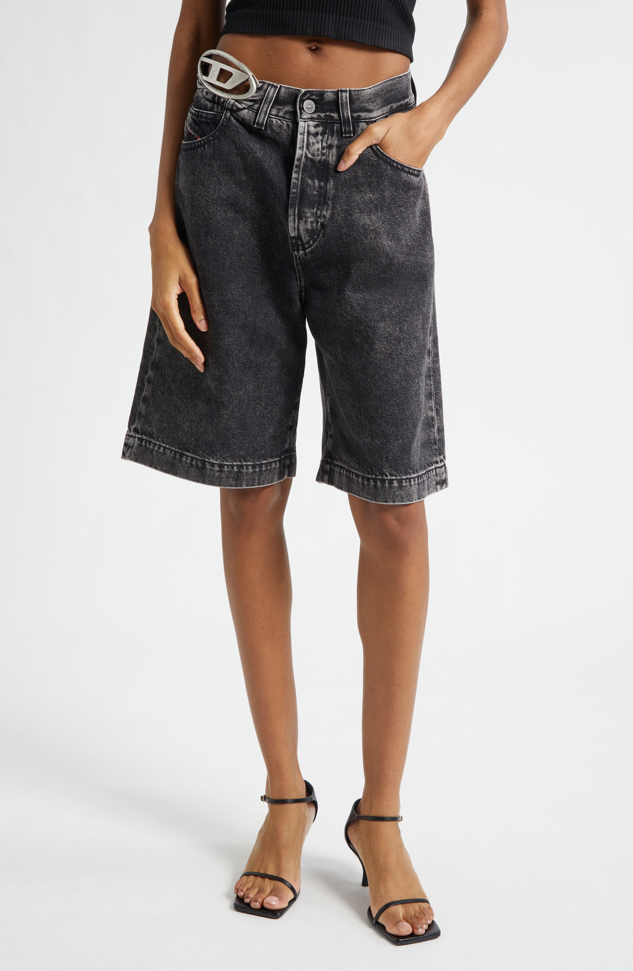 De-Sire Oval D Cutout Denim Bermuda Shorts