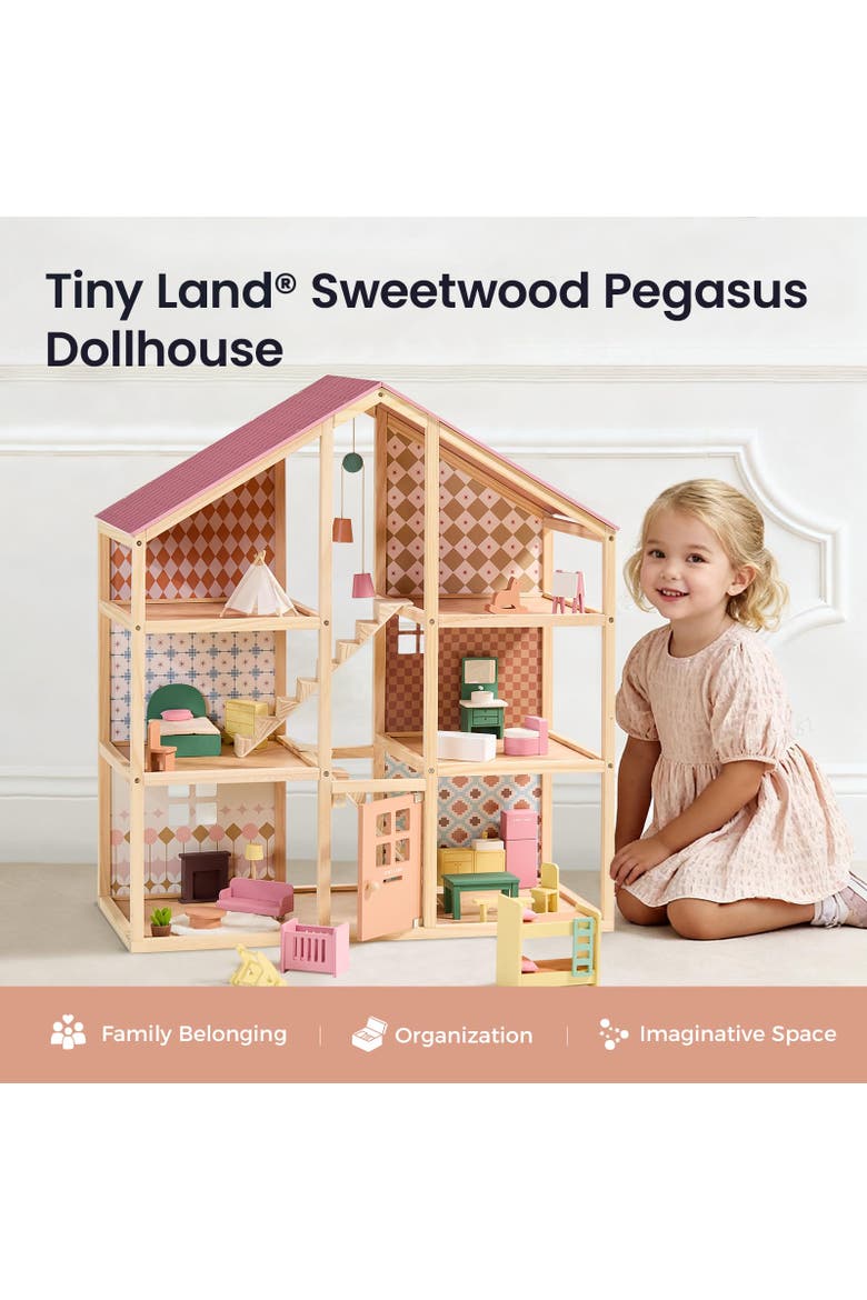 6 Room Wooden Dollhouse Set with 31 Piece Furniture for Kids, Alternate, color, Multicolor