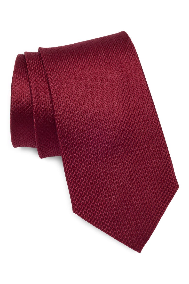 Textured Silk Tie, Main, color, BURGUNDY