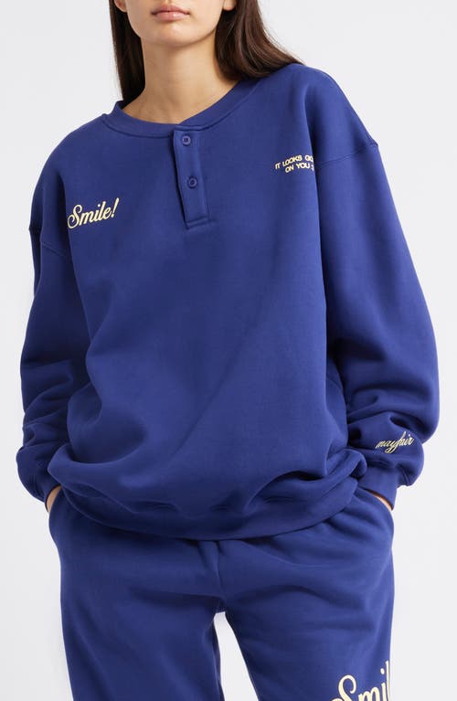 The Mayfair Group Smiled Oversize Crewneck Sweatshirt In Blue