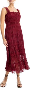 MAX STUDIO Ruffle Shirred Georgette Midi Dress