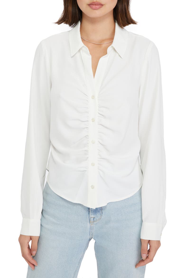 Ruched Boyfriend Button-Up Shirt, Main, color, WHITE