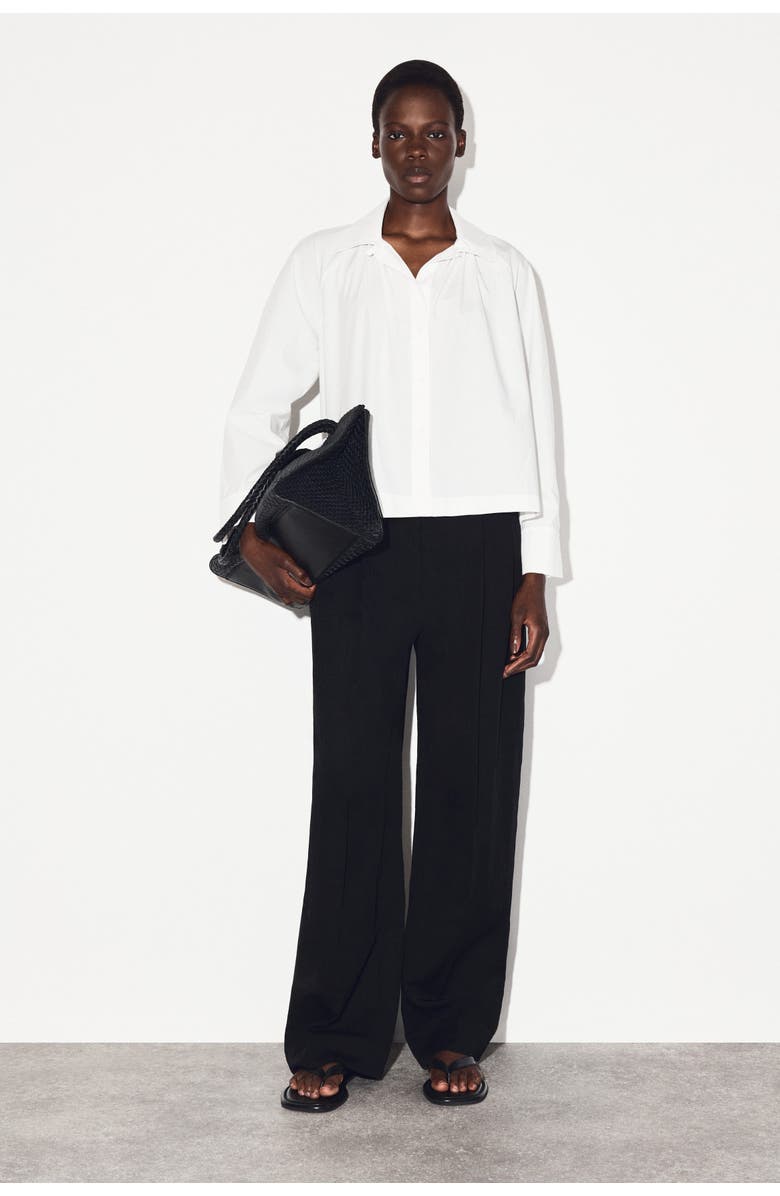 COS Gathered Pima Cotton Shirt, Alternate, color, White