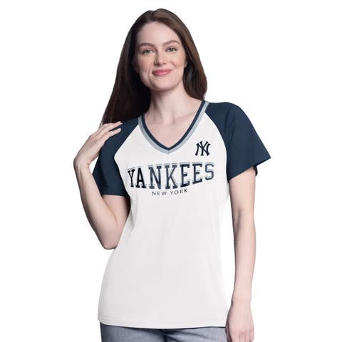 Women's G-III 4Her by Carl Banks  White/Navy New York Yankees Ball Park Raglan V-Neck T-Shirt