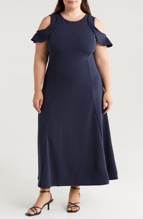 Ruffle Cold Shoulder Maxi Dress