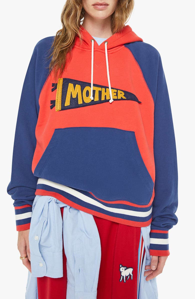 MOTHER The Square Colorblock Appliqué Cotton Hoodie, Main, color, Mother Pennant